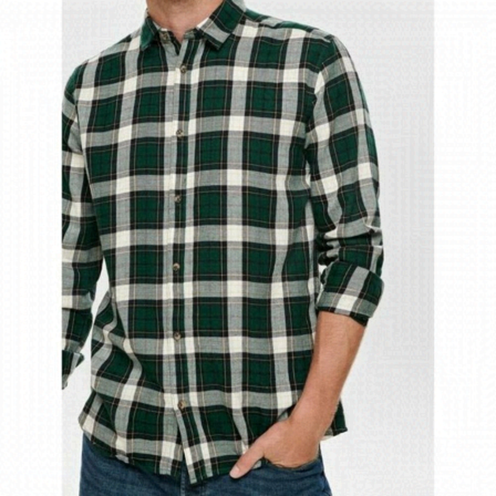 only & Sons Omar LS Checked Plaid Shirt Sz L